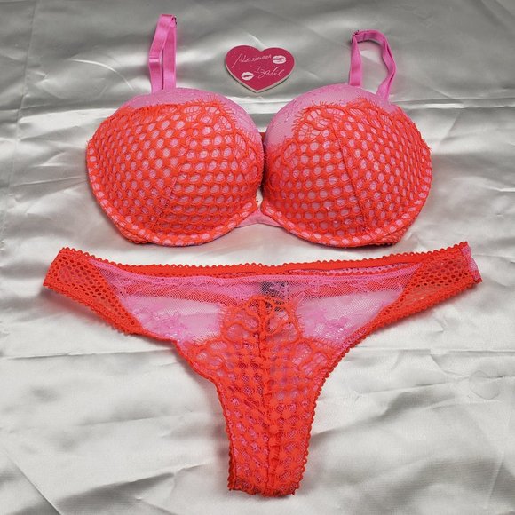 Victoria's Secret Other - VS Push Up Bra Panty Orange 32 DD Medium